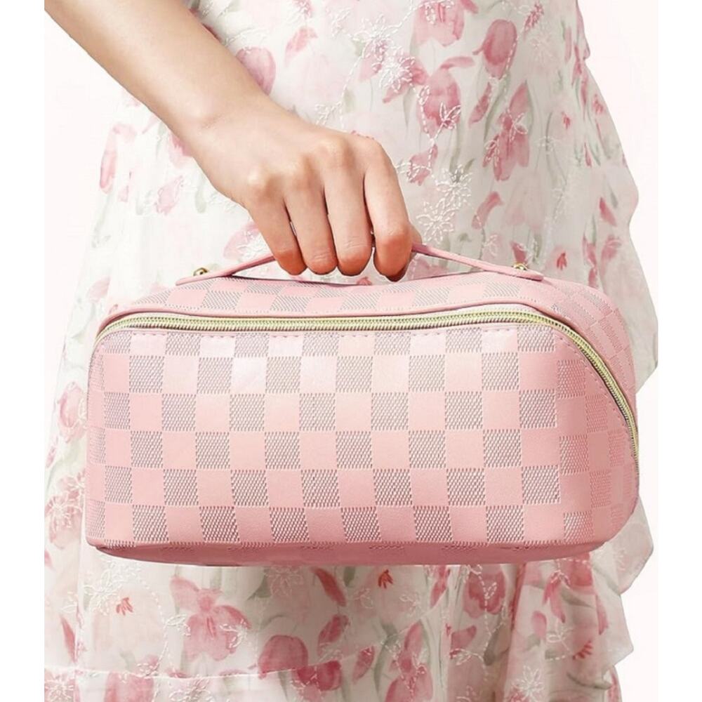 Elegant Pink Checkered Cosmetic Bag
NWT